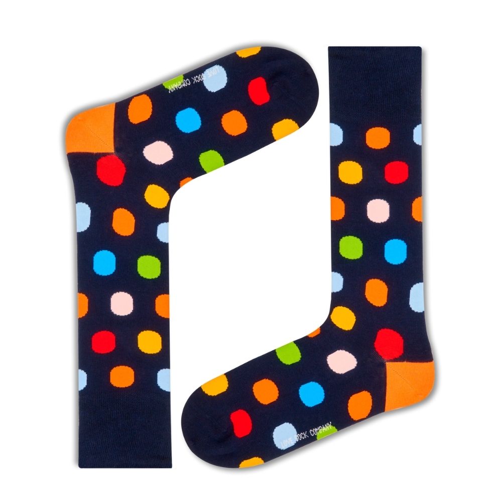 Premium Colorful Polka Dot Mid-Calf Sock - Zero-Sag, Fine Cotton - Big Polka Navy