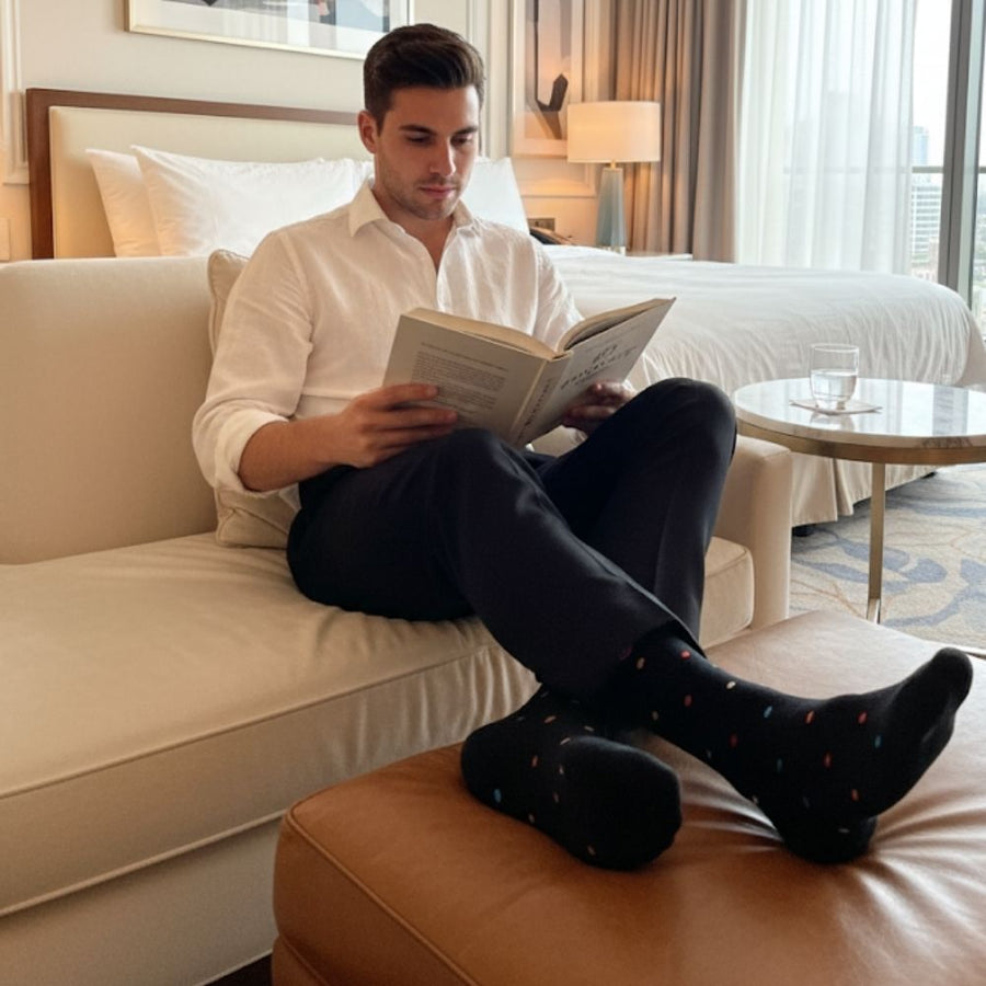 Men's Mid-Calf Dress Socks - Mini Polka Black — organic cotton socks by Love Sock Company