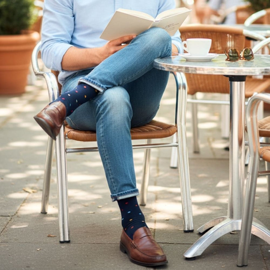 Men's Mid-Calf Dress Socks - Mini Polka Navy — organic cotton socks by Love Sock Company