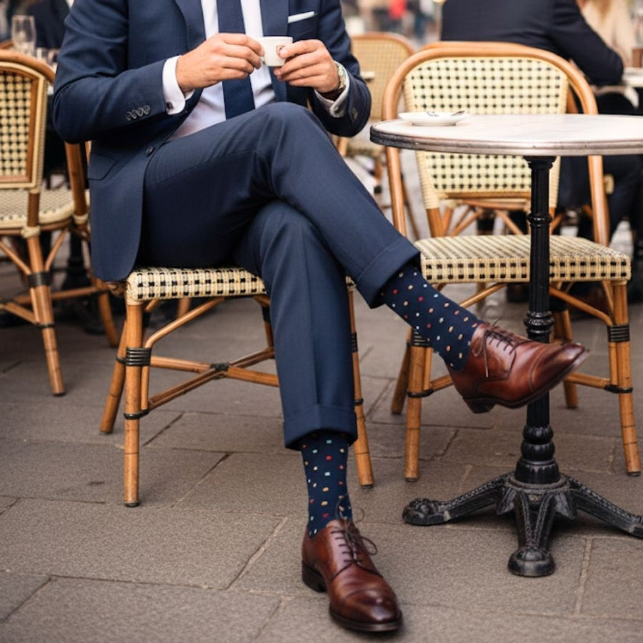 Men's Mid-Calf Dress Socks - Mini Polka Navy — organic cotton socks by Love Sock Company