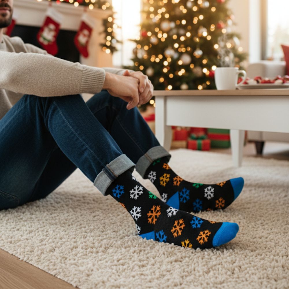 Christmas Gift Idea: Festive Pattern Mid-Calf Sock - Seamless Comfort - Snowflake