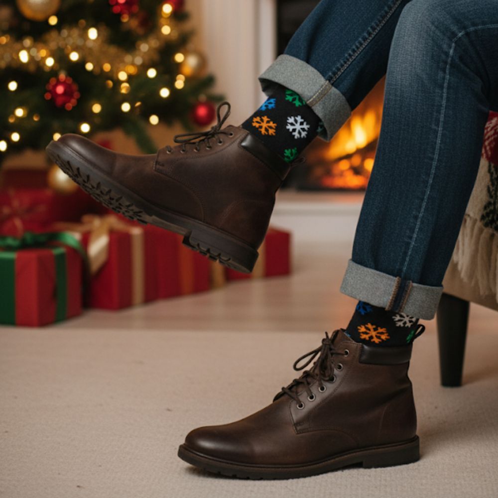 Christmas Gift Idea: Festive Pattern Mid-Calf Sock - Seamless Comfort - Snowflake