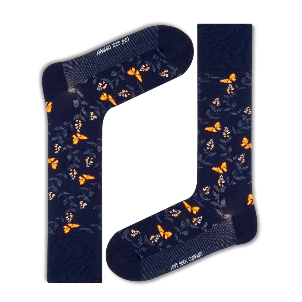 Premium Butterfly Pattern Mid-Calf Dress Sock for Men - Seamless Comfort