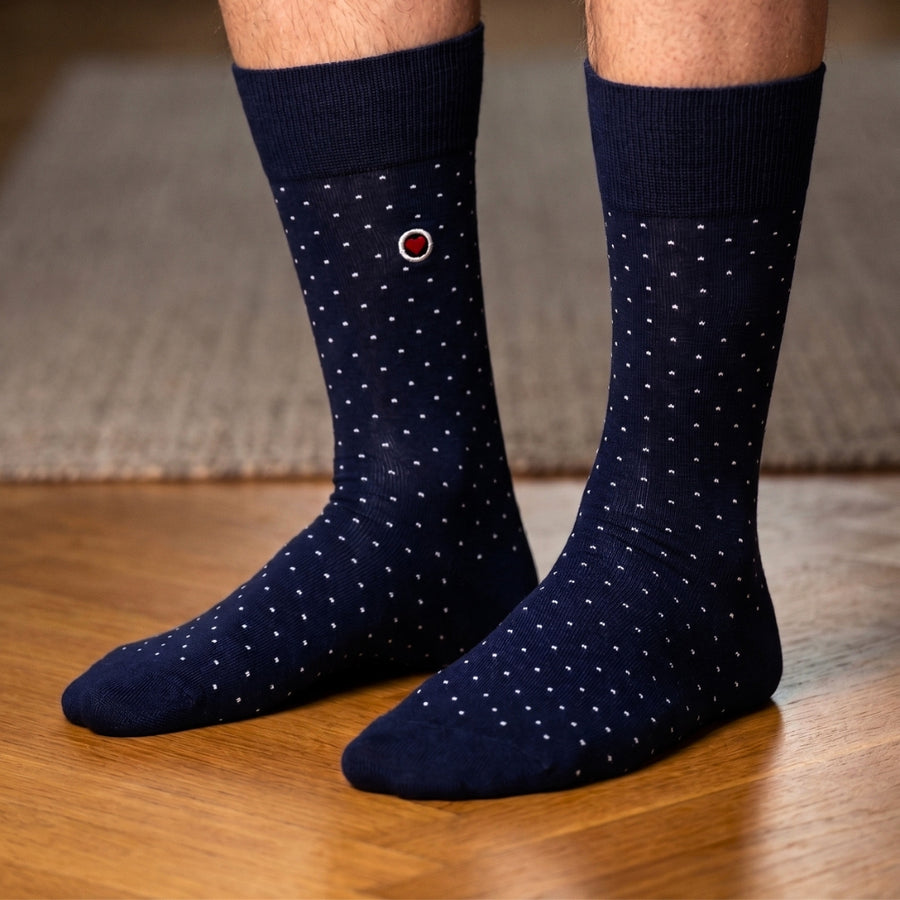 Men's Mid-Calf Dress Socks - Biz Dots Navy