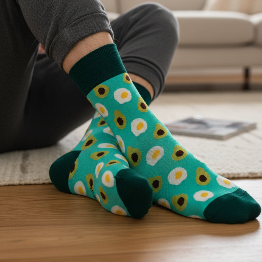Men's Fun Novelty Crew Socks - Organic Cotton Gift Avocado