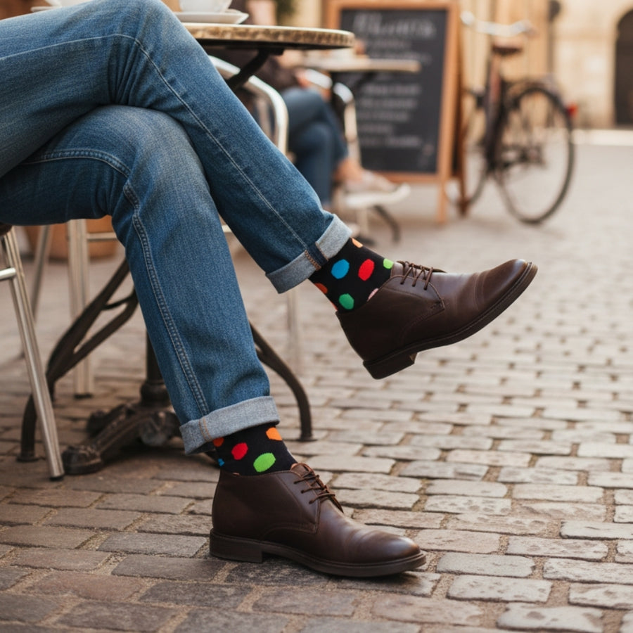 Men's Mid-Calf Dress Socks - Big Polka Black — organic cotton socks by Love Sock Company
