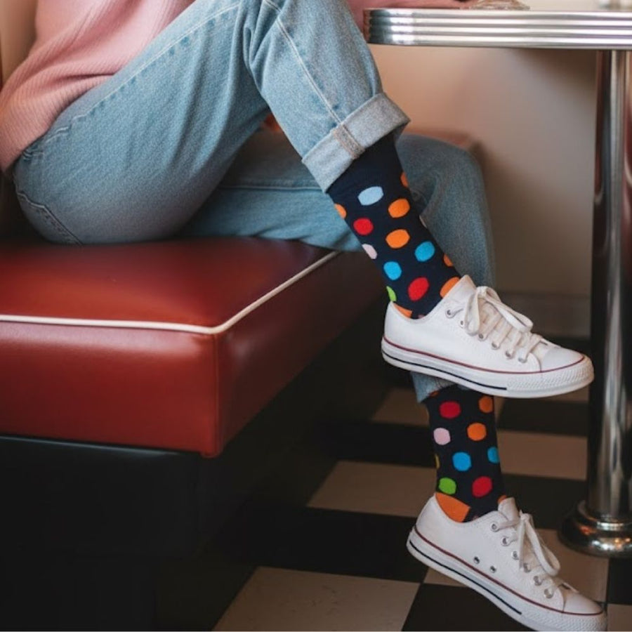 Women's Crew Dress Socks - Big Polka Navy — organic cotton socks by Love Sock Company
