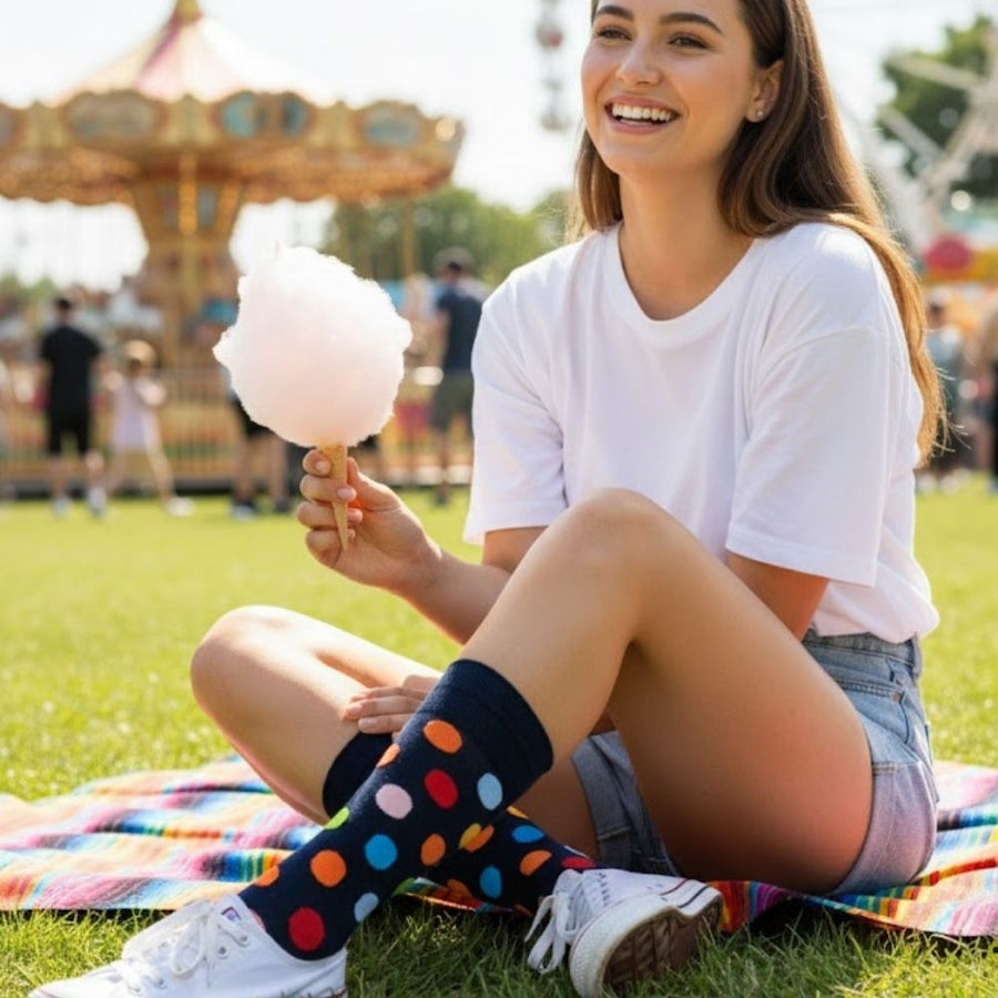 Women's Crew Dress Socks - Big Polka Navy — organic cotton socks by Love Sock Company