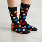 Women's Crew Dress Socks - Big Polka Black