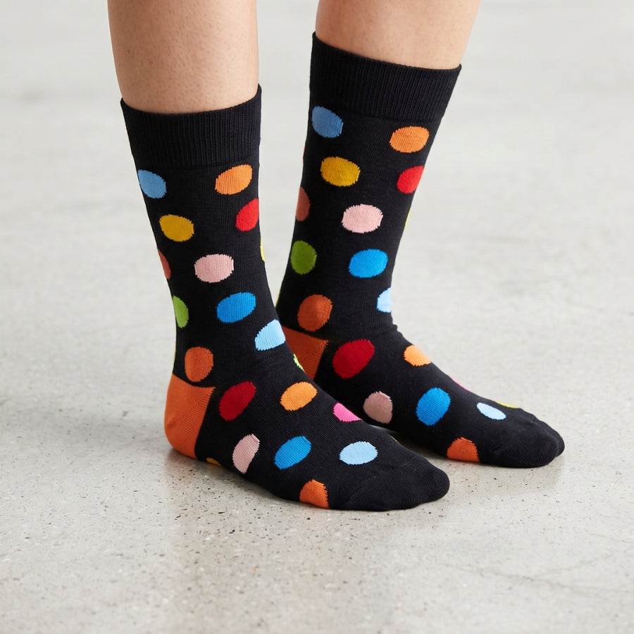 Women's Crew Dress Socks - Big Polka Black