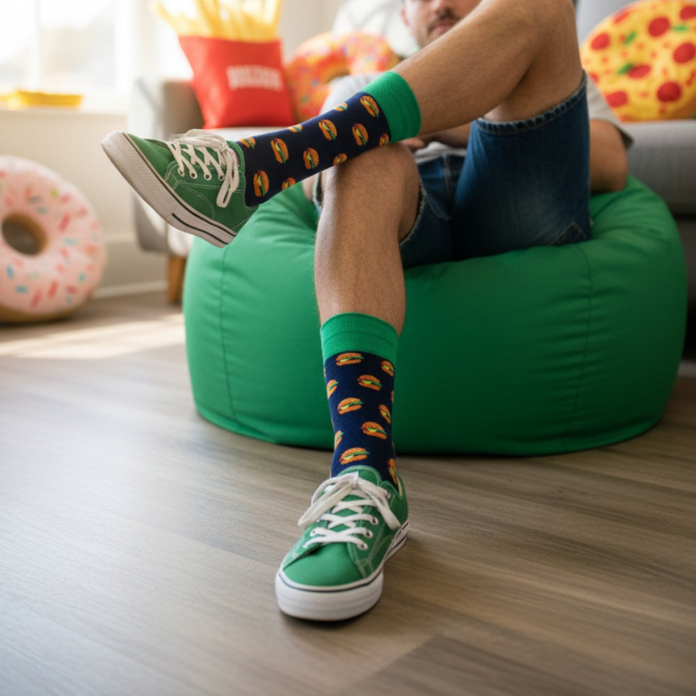 Men's Fun Novelty Crew Socks - Organic Cotton Gift - Burger