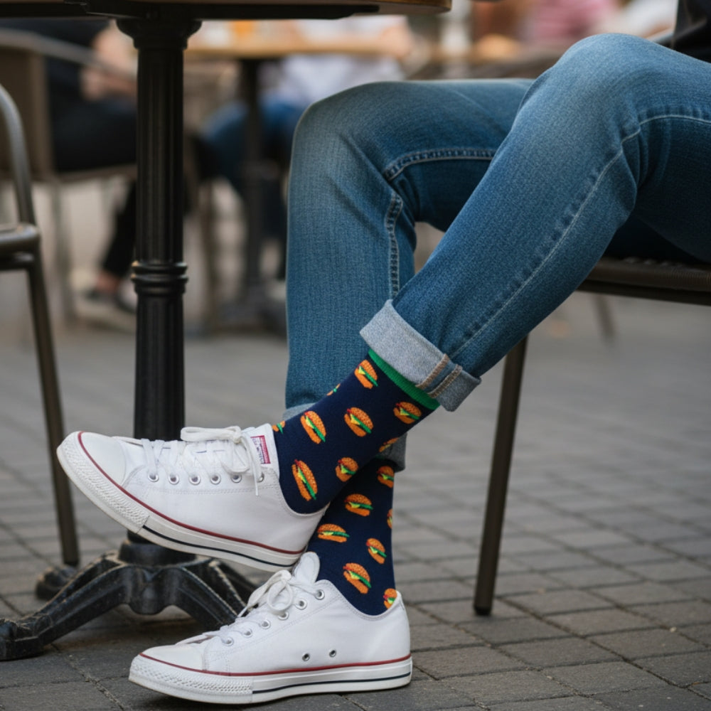 Men's Fun Novelty Crew Socks - Organic Cotton Gift - Burger