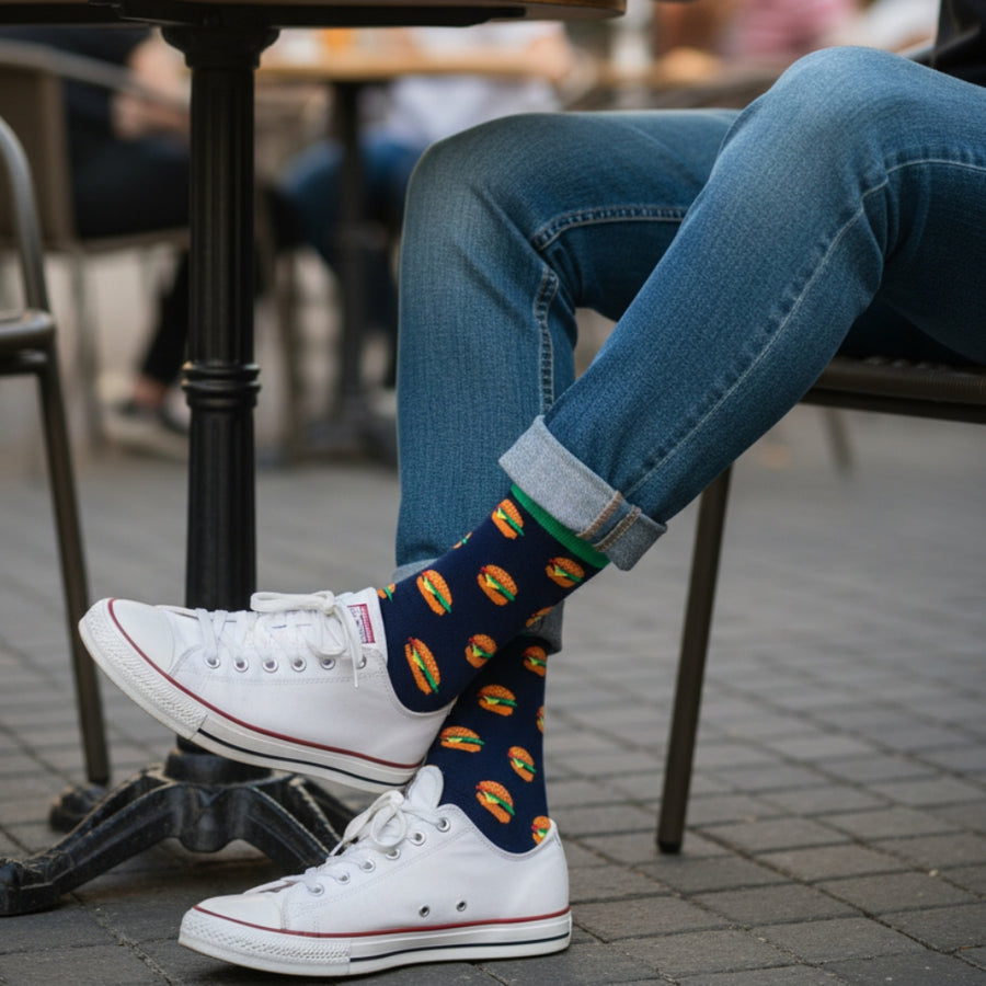 Men's Novelty Crew Socks - Burger — organic cotton socks by Love Sock Company