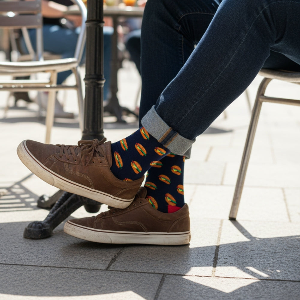 Men's Fun Novelty Crew Socks - Organic Cotton Gift - Burger