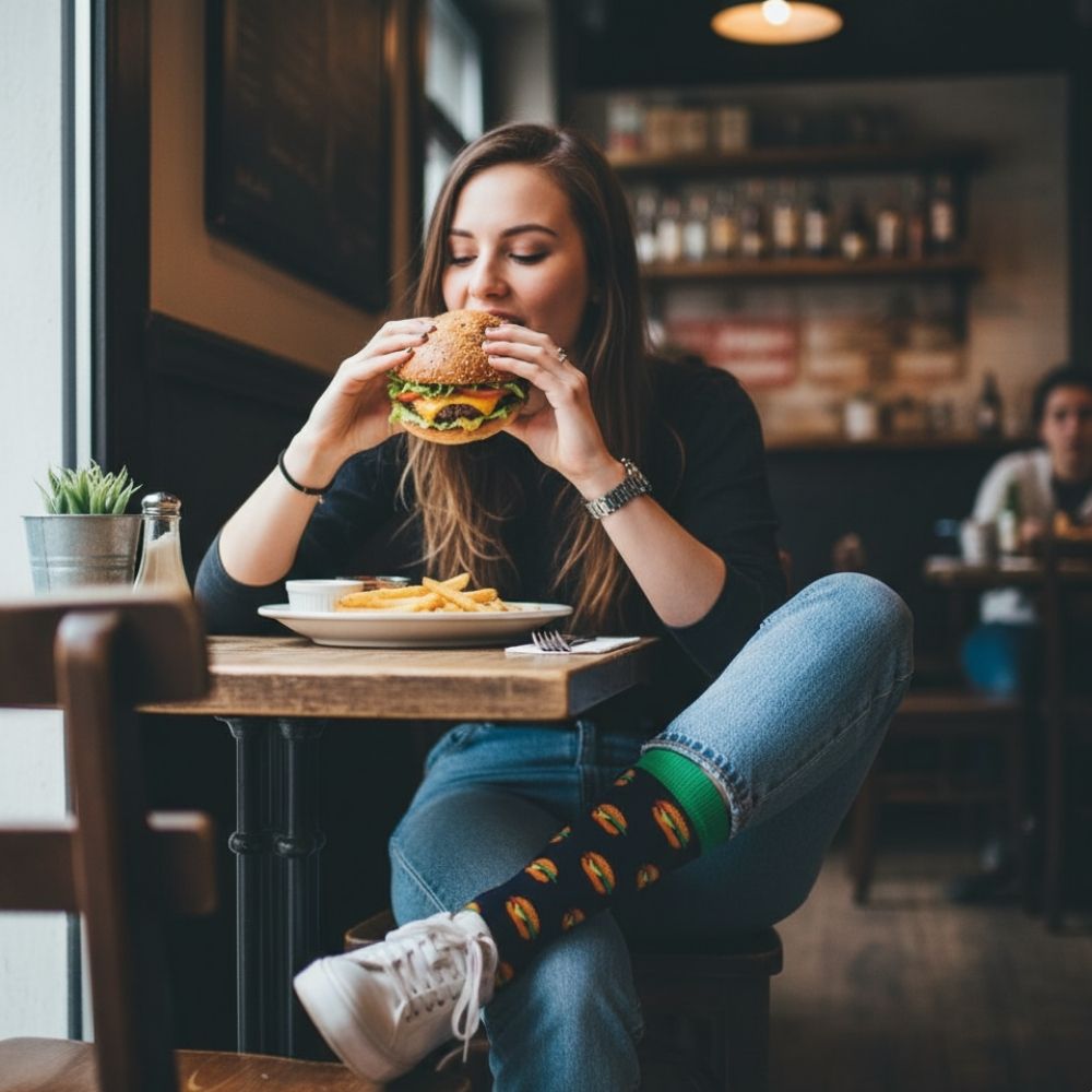 Women's Fun Novelty Crew Socks - Organic Cotton Gift - Burger