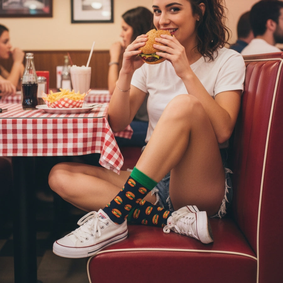 Women's Novelty Crew Socks - Burger — organic cotton socks by Love Sock Company