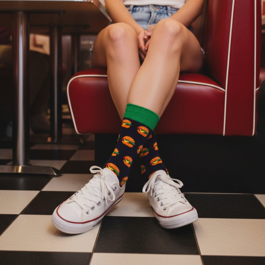 Women's Novelty Crew Socks - Burger — organic cotton socks by Love Sock Company