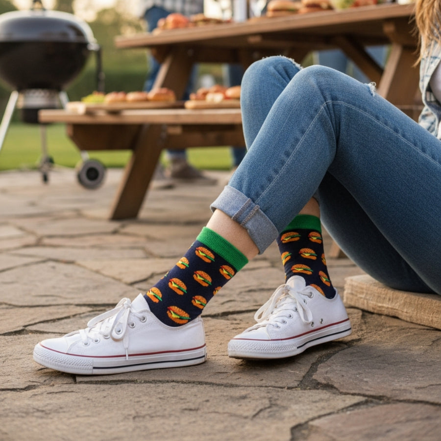 Women's Novelty Crew Socks - Burger — organic cotton socks by Love Sock Company