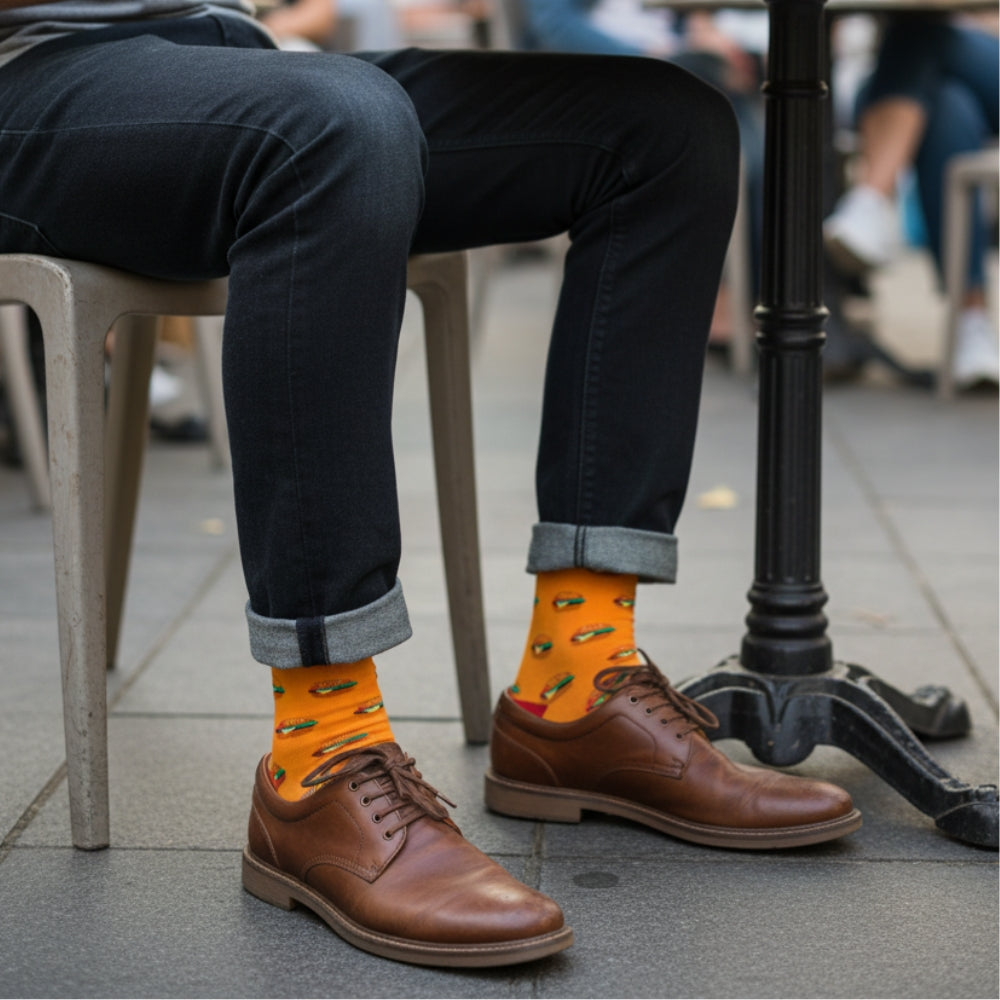 Premium Seamless Crew Socks - Fun Patterns & Stay-Up Organic Cotton - Burger
