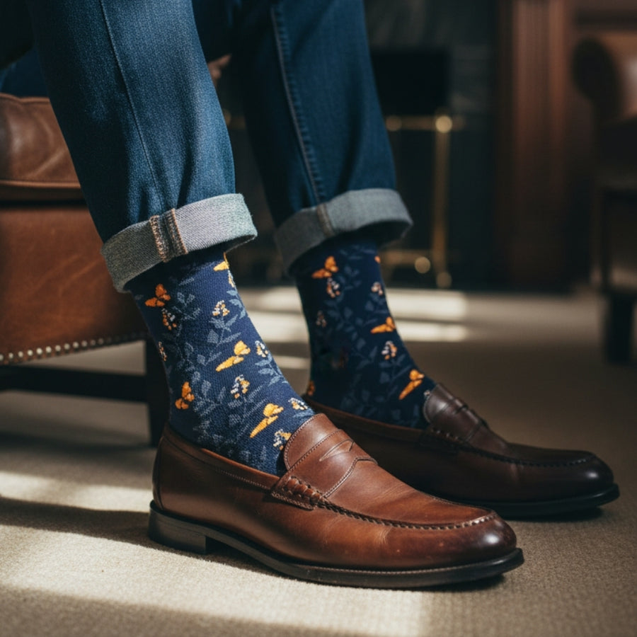 Men's Mid-Calf Dress Socks - Butterfly — organic cotton socks by Love Sock Company