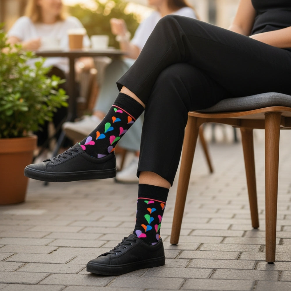 Crew Dress Socks - Funky Hearts Black — organic cotton socks by Love Sock Company
