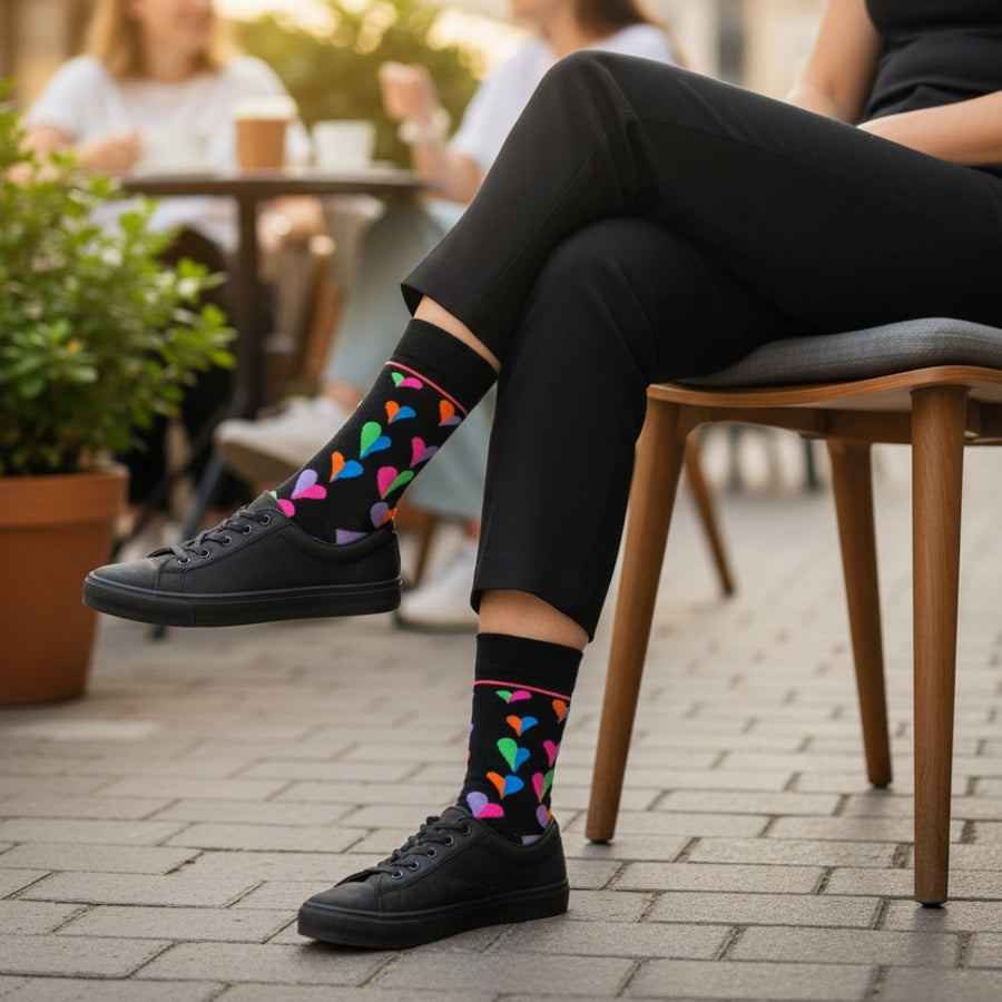 Crew Dress Socks - Funky Hearts Black — organic cotton socks by Love Sock Company
