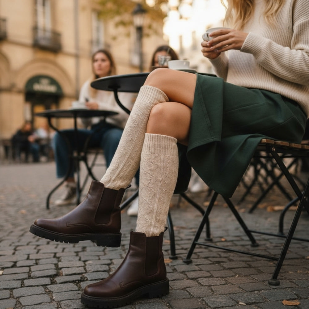 Premium Organic Cotton Knee High Socks - Non-Slip Fit for Boots