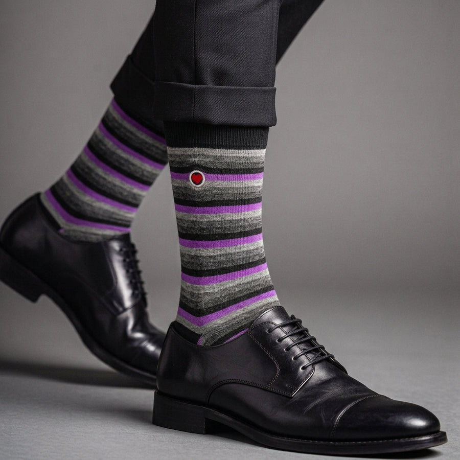 Men's Mid-Calf Dress Socks - Love Stripes Grey