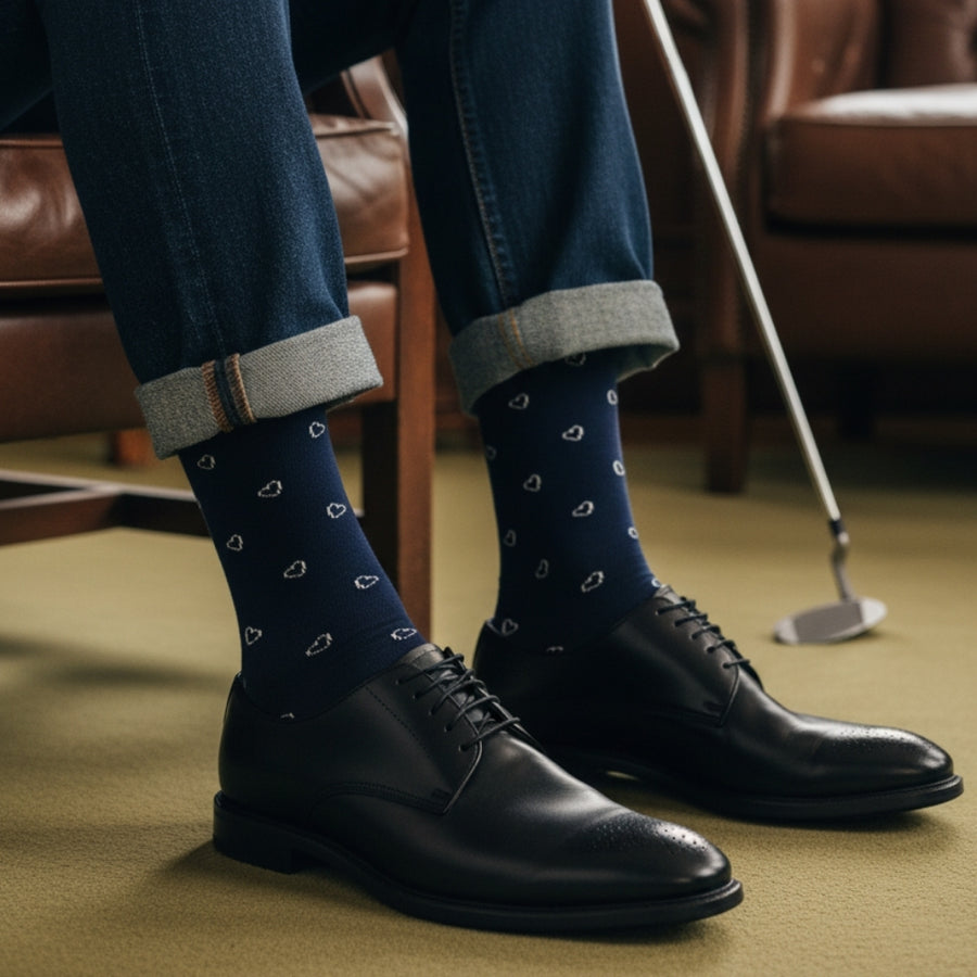 Men's Sock Gift - Mini Hearts Navy — organic cotton socks by Love Sock Company