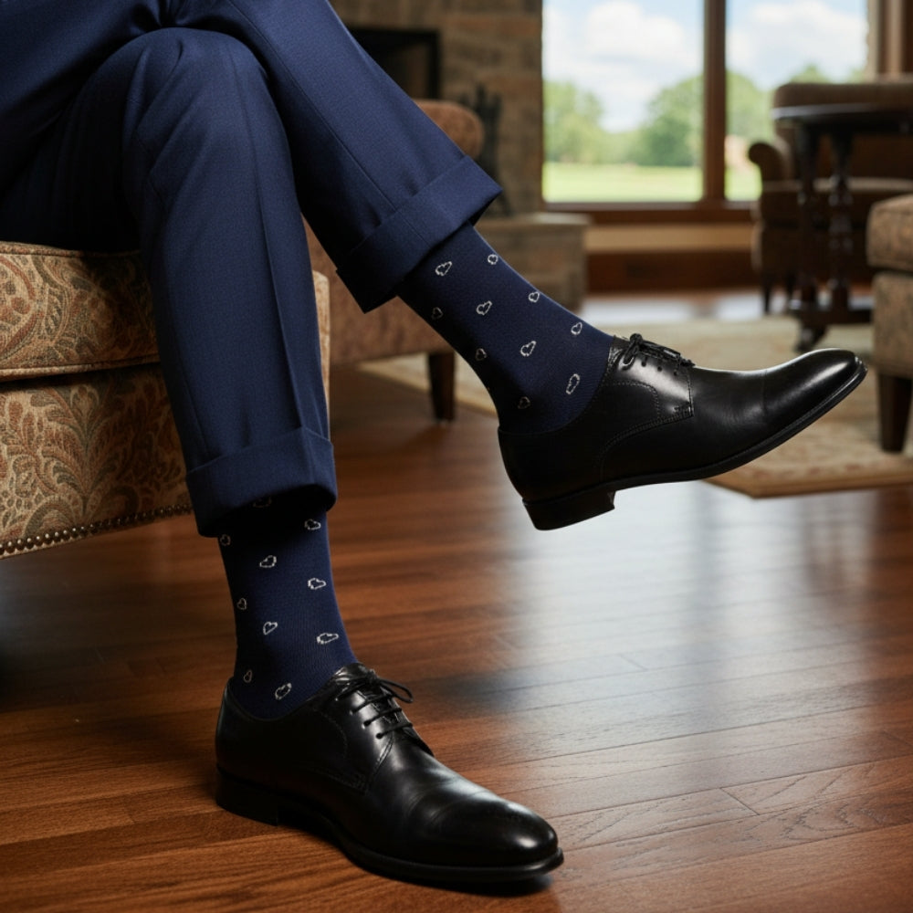 The Best Luxury Gift Socks for Men: Organic Cotton - Mini Hearts Navy