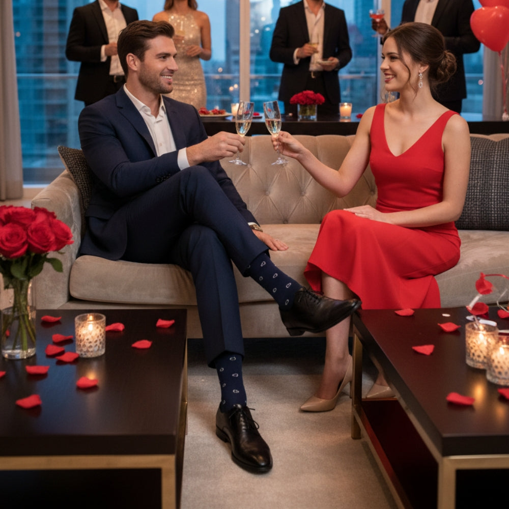 The Best Luxury Gift Socks for Men: Organic Cotton - Mini Hearts Navy