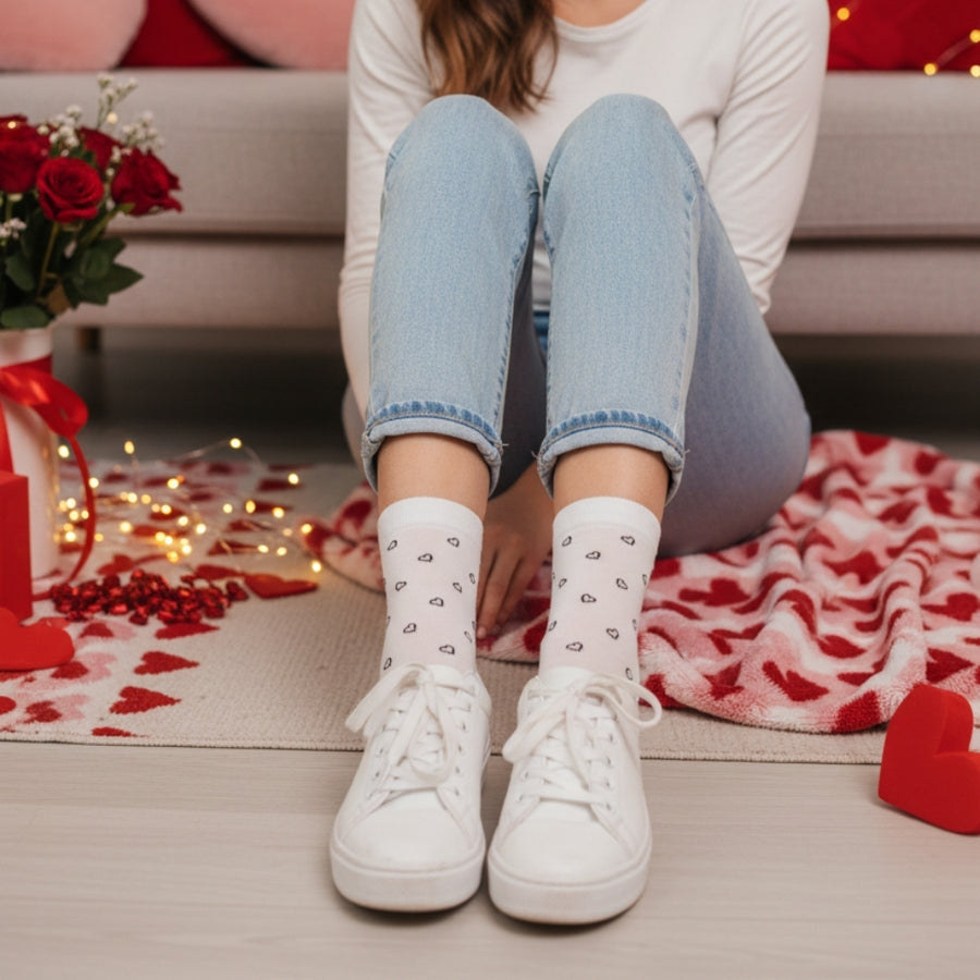 Women's Crew Socks - Mini Hearts White — organic cotton socks by Love Sock Company
