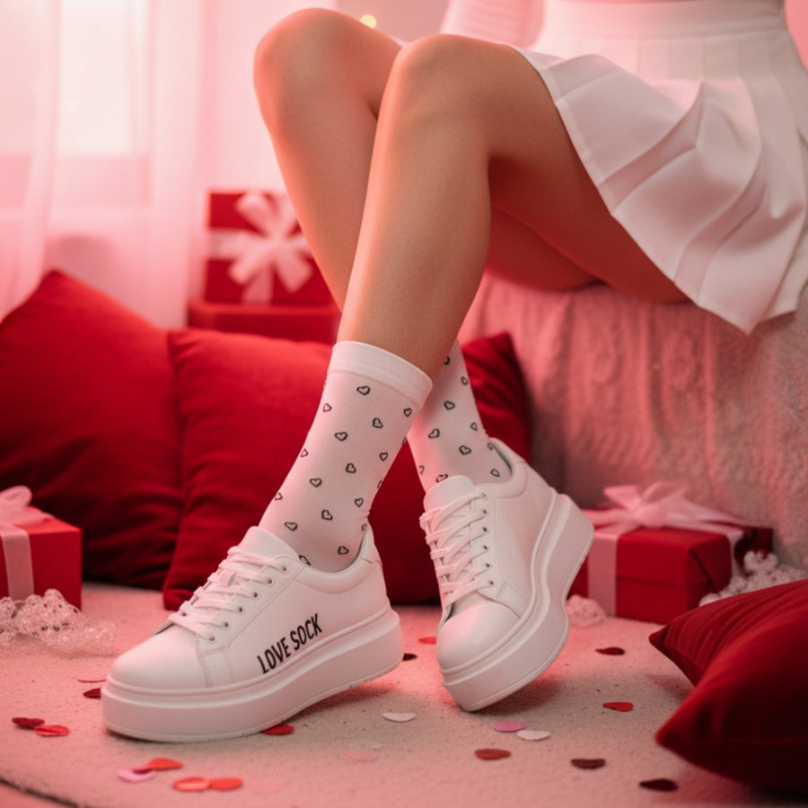 Women's Crew Socks - Mini Hearts White — organic cotton socks by Love Sock Company