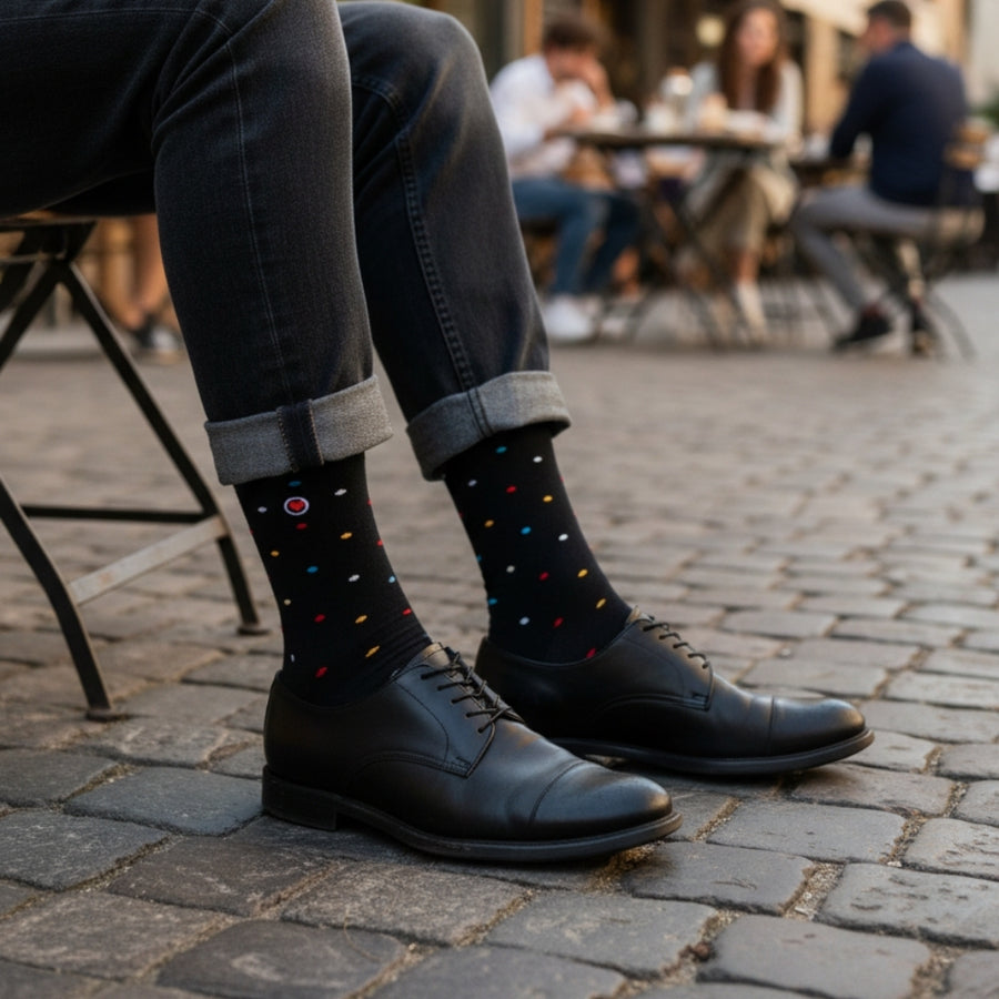 Men's Mid-Calf Dress Socks - Mini Polka Black — organic cotton socks by Love Sock Company