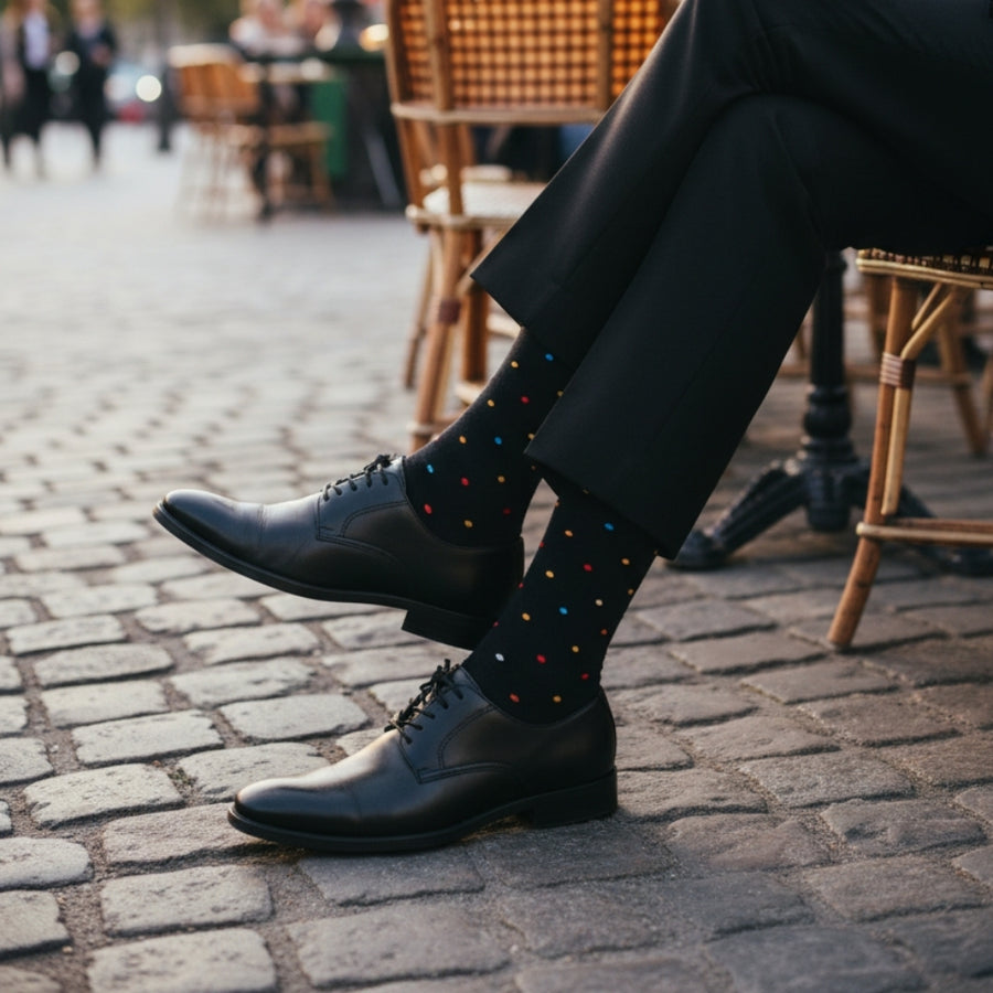 Men's Mid-Calf Dress Socks - Mini Polka Black — organic cotton socks by Love Sock Company