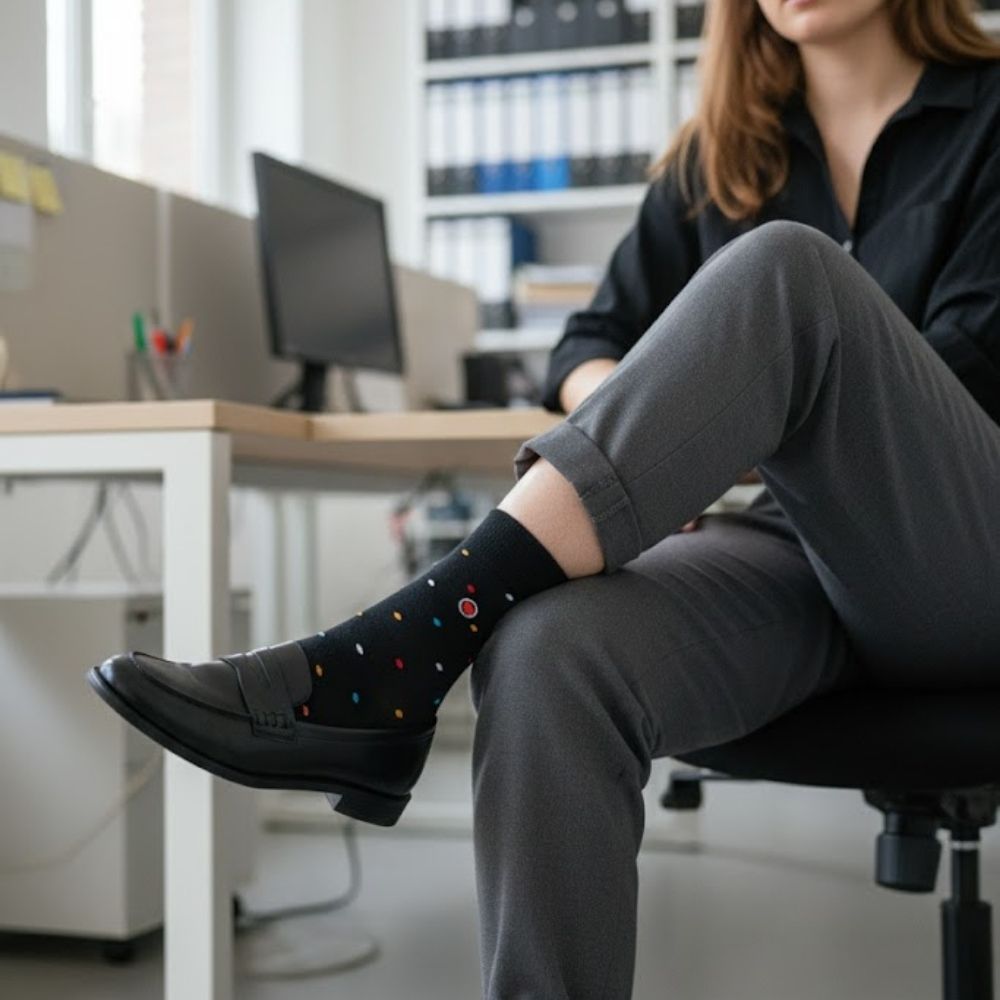 The Best Women's Crew Socks: Performance Organic Cotton with Arch Support - Mini Polka Black