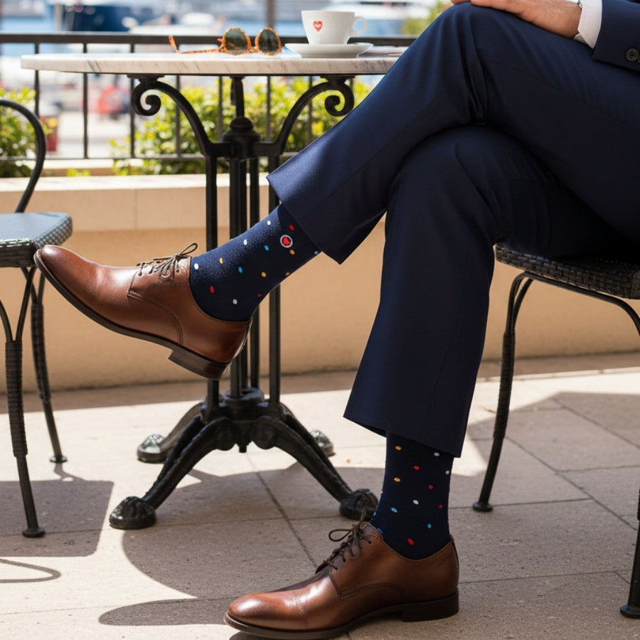 Men's Mid-Calf Dress Socks - Mini Polka Navy — organic cotton socks by Love Sock Company