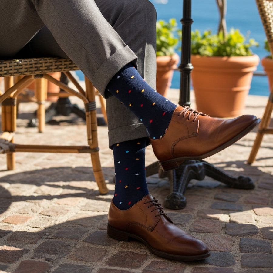 Men's Mid-Calf Dress Socks - Mini Polka Navy — organic cotton socks by Love Sock Company