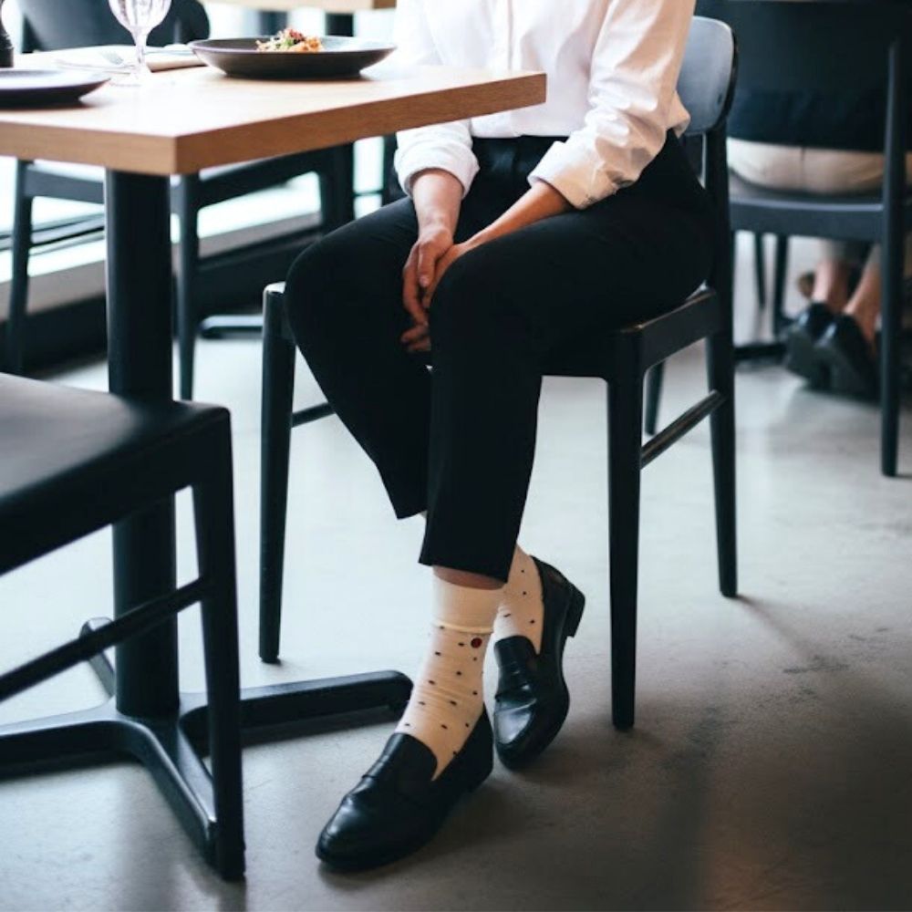 Premium Trouser Socks: Zero-Slip Fit with Organic Cotton - Mini Polka White