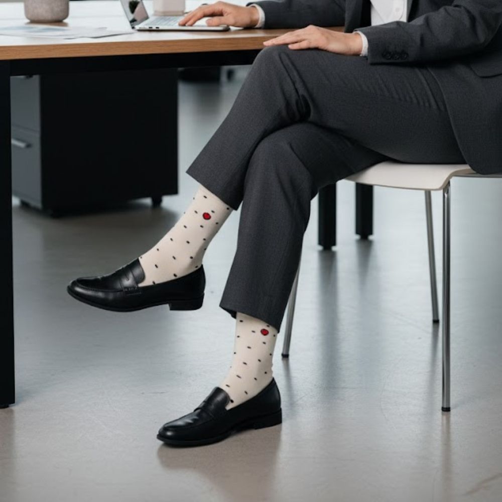 Premium Trouser Socks: Zero-Slip Fit with Organic Cotton - Mini Polka White