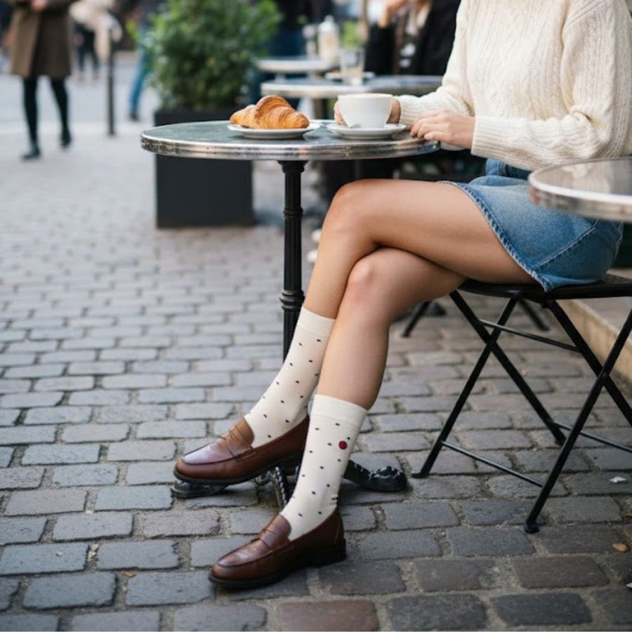Women's Crew Socks - Mini Polka White — organic cotton socks by Love Sock Company