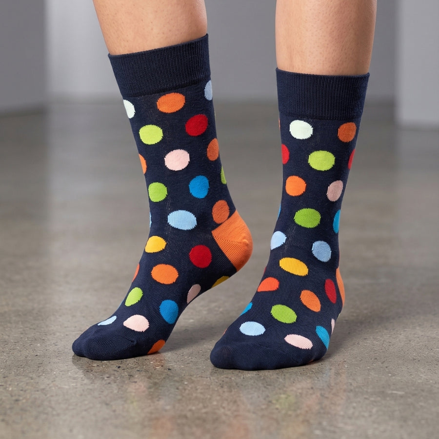 Women's Crew Dress Socks - Big Polka Navy