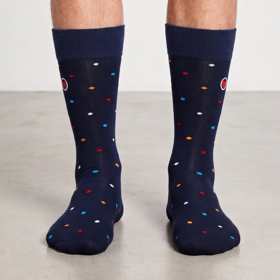 Men's Mid-Calf Dress Socks - Mini Polka Navy