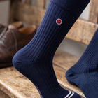 Men's Mid-Calf Dress Socks - Ribbed Solid Navy