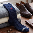 Men's Mid-Calf Dress Socks - Ribbed Solid Navy