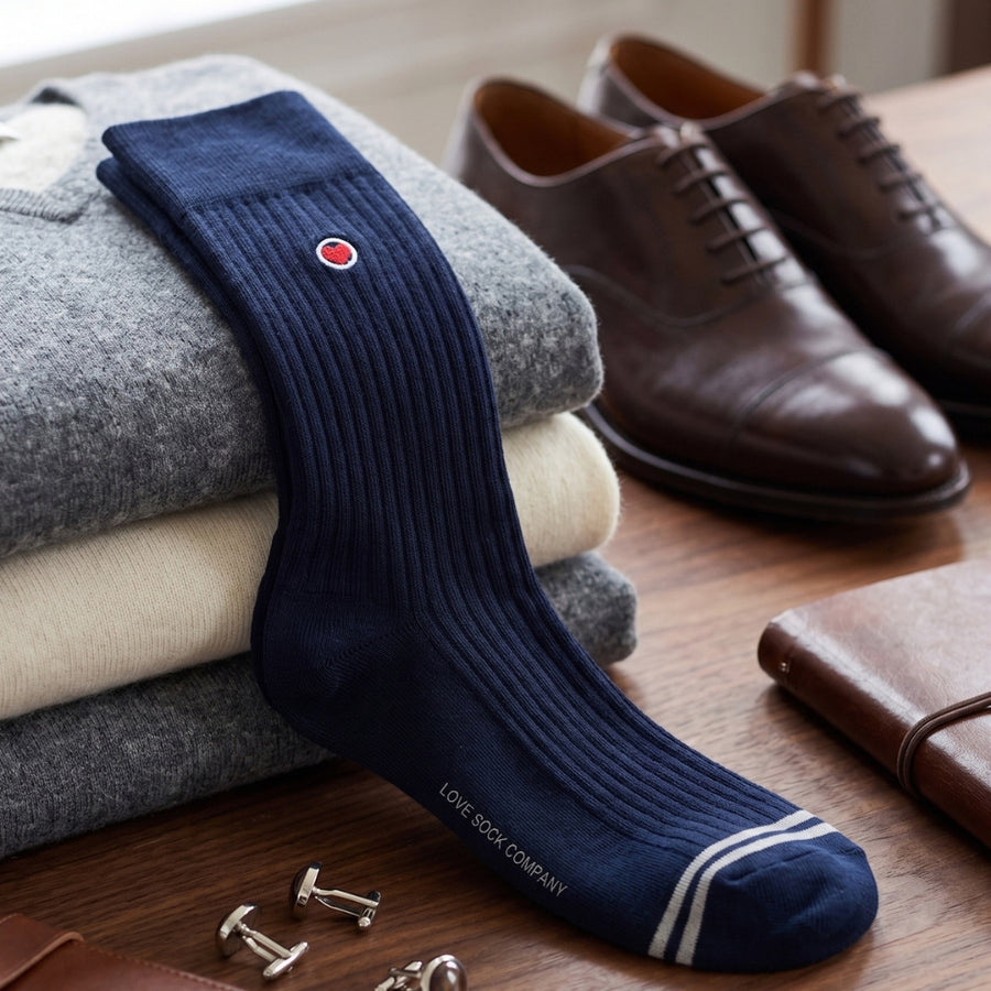 Men's Mid-Calf Dress Socks - Ribbed Solid Navy