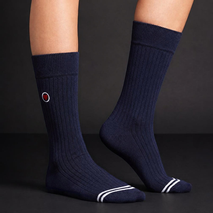 Women's Crew Socks - Ribbed Navy