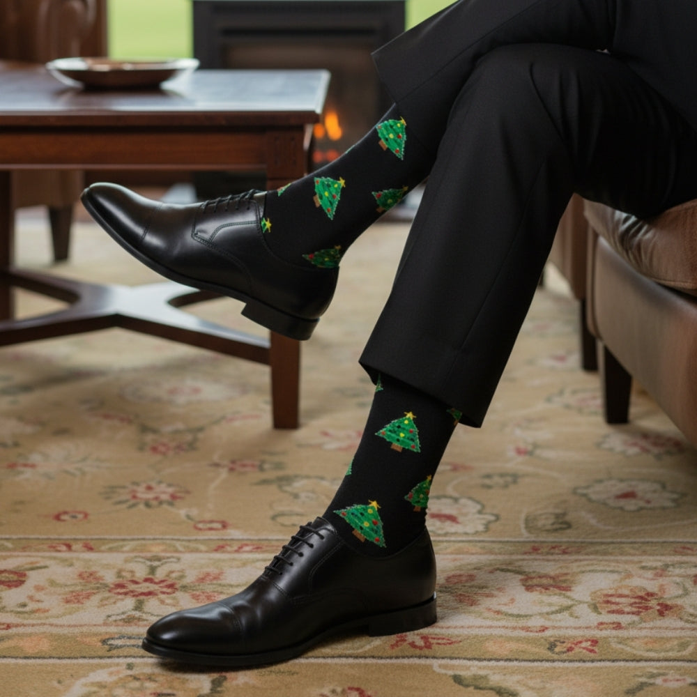 Christmas Gift Idea: Festive Pattern Men's Mid-Calf Sock - Seamless Comfort - Noel