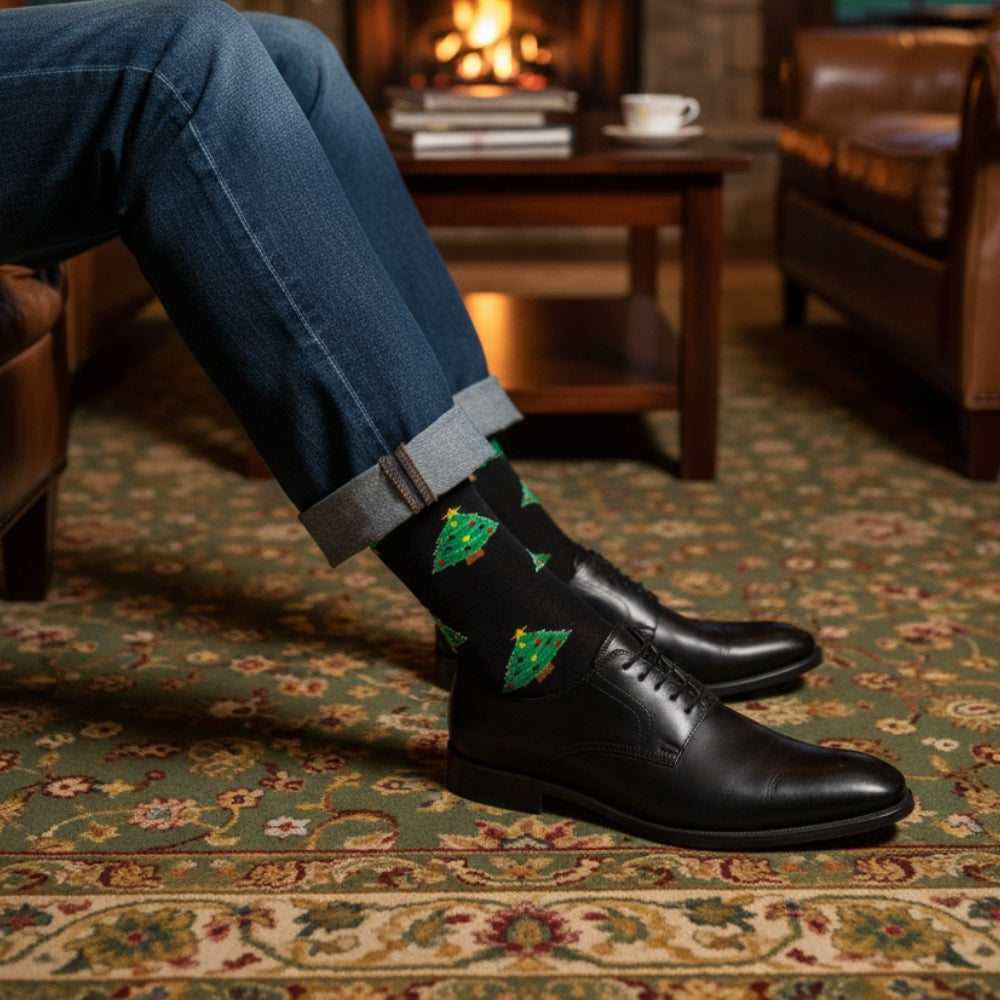 Christmas Gift Idea: Festive Pattern Men's Mid-Calf Sock - Seamless Comfort - Noel