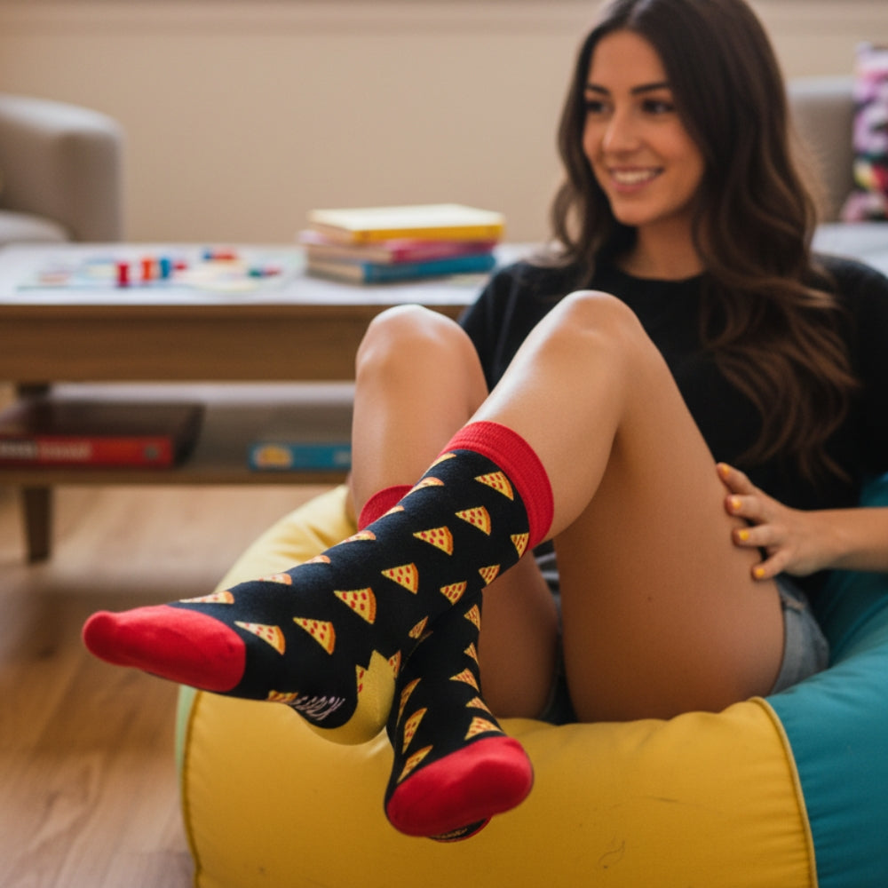 Pizza Pattern Novelty Crew Sock - Seamless Organic Cotton